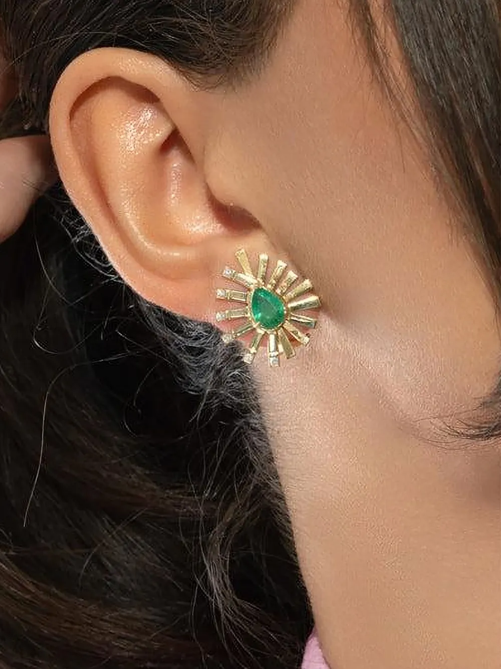 Carol Kauffmann 18k Yellow Gold Emerald Diamond Earrings In Multi