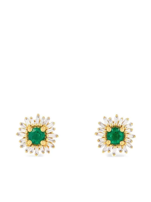 Suzanne Kalan 18K Yellow Gold Emerald and Diamond Stud Earrings