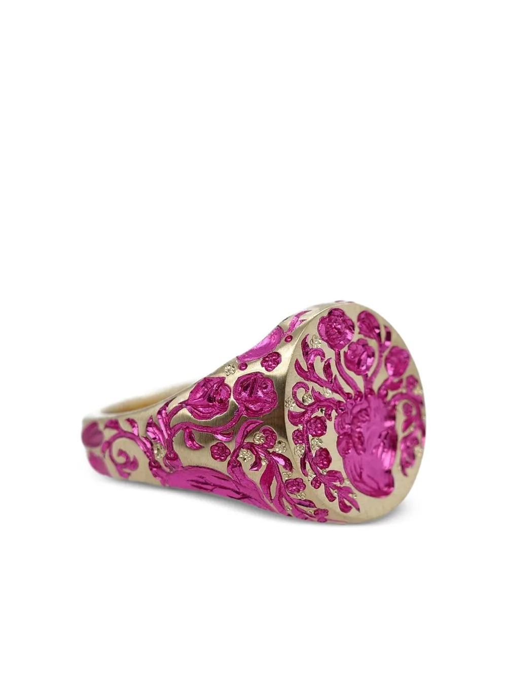 Castro Smith 9k Yellow Gold Heart Signet Ring In Pink