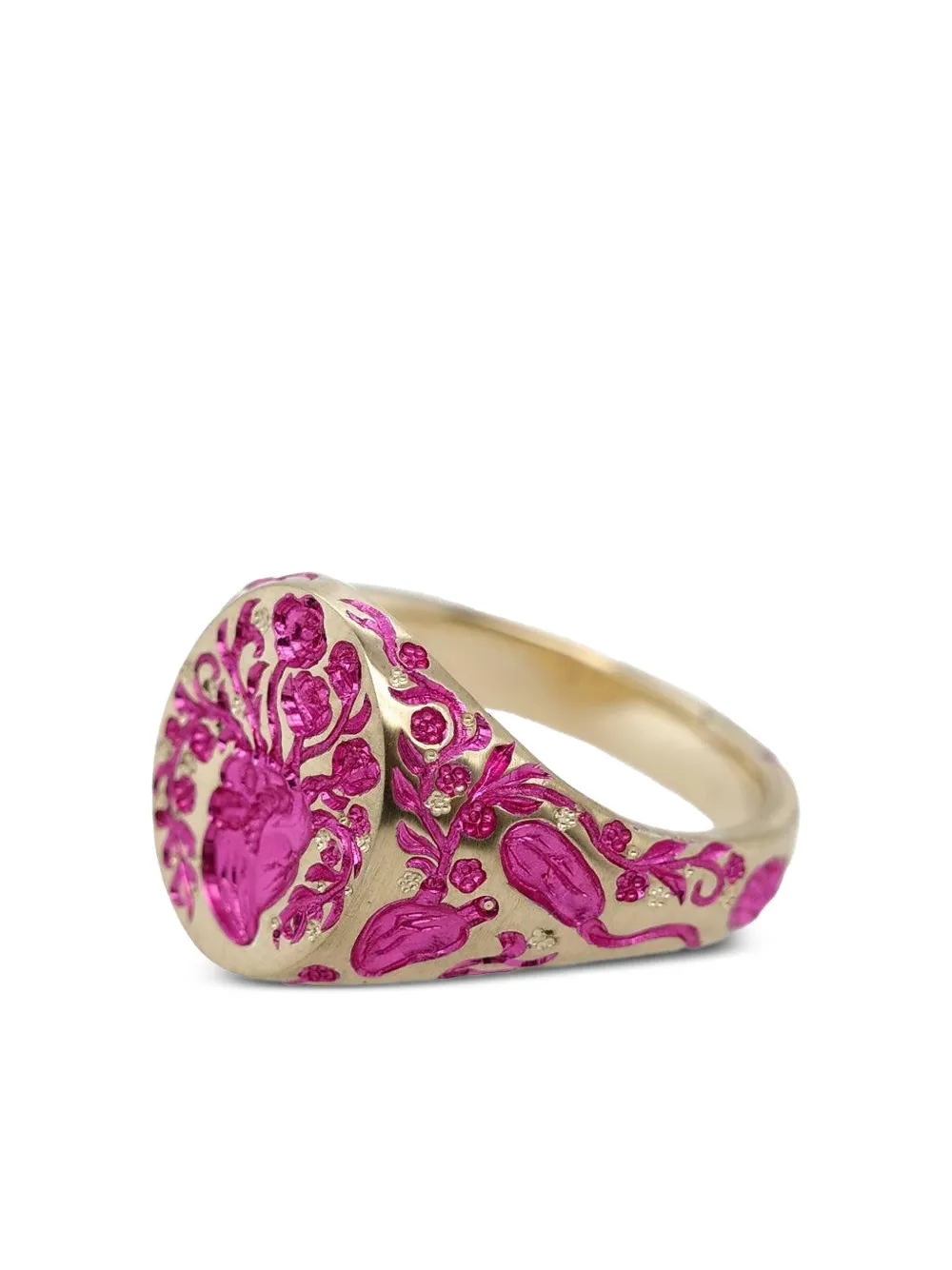 Castro Smith 9k Yellow Gold Heart Signet Ring In Pink