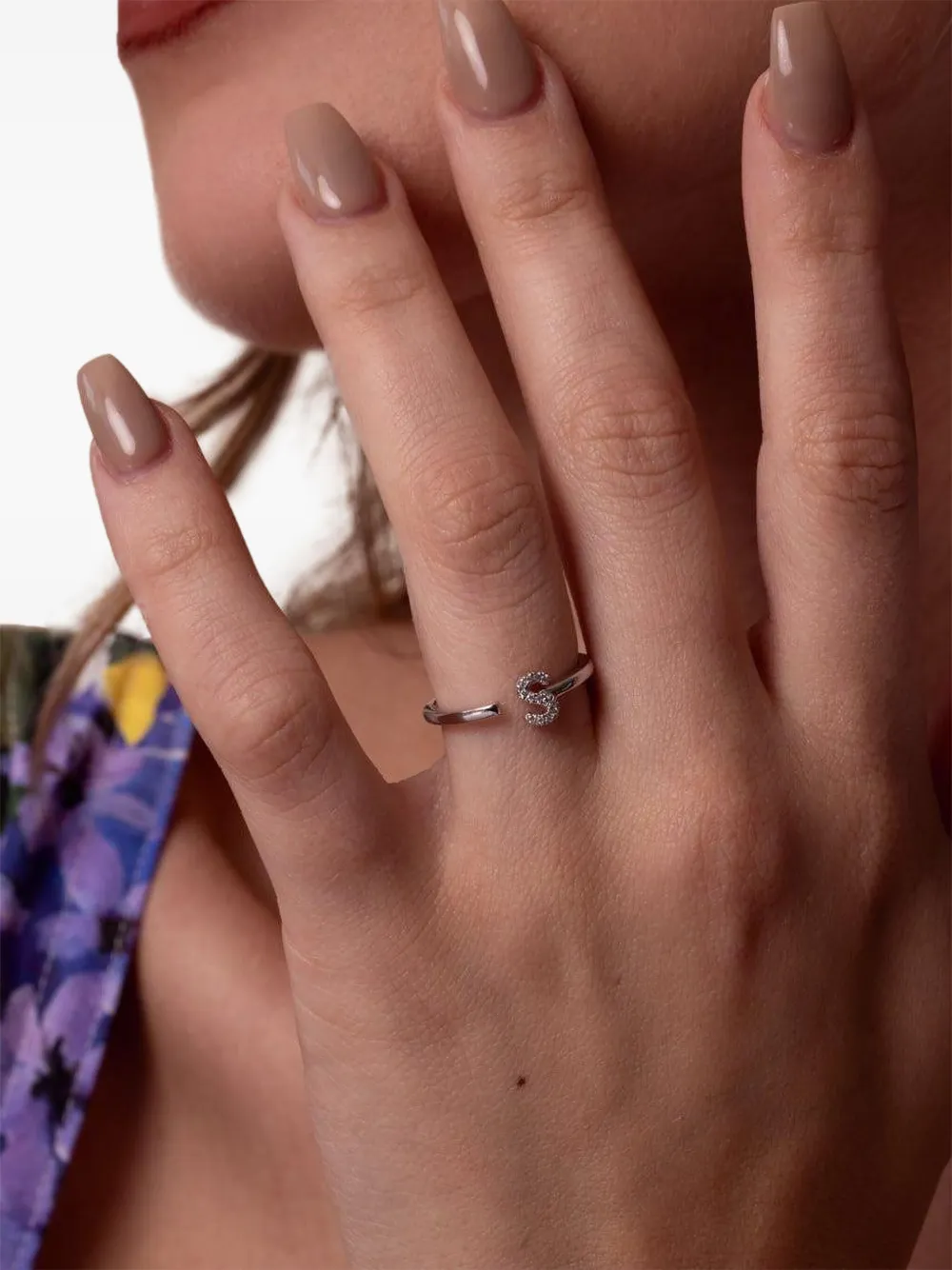 Dana Rebecca Designs 14kt witgouden Single Initial ring met diamant - Zilver