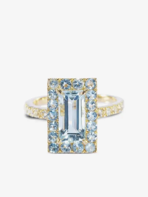 YI Collection anillo en oro blanco de 18kt con aguamarina