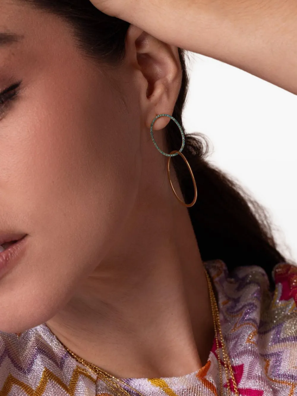 Devon Woodhill Yellow Gold Turquoise Double Circle Earrings In Gold