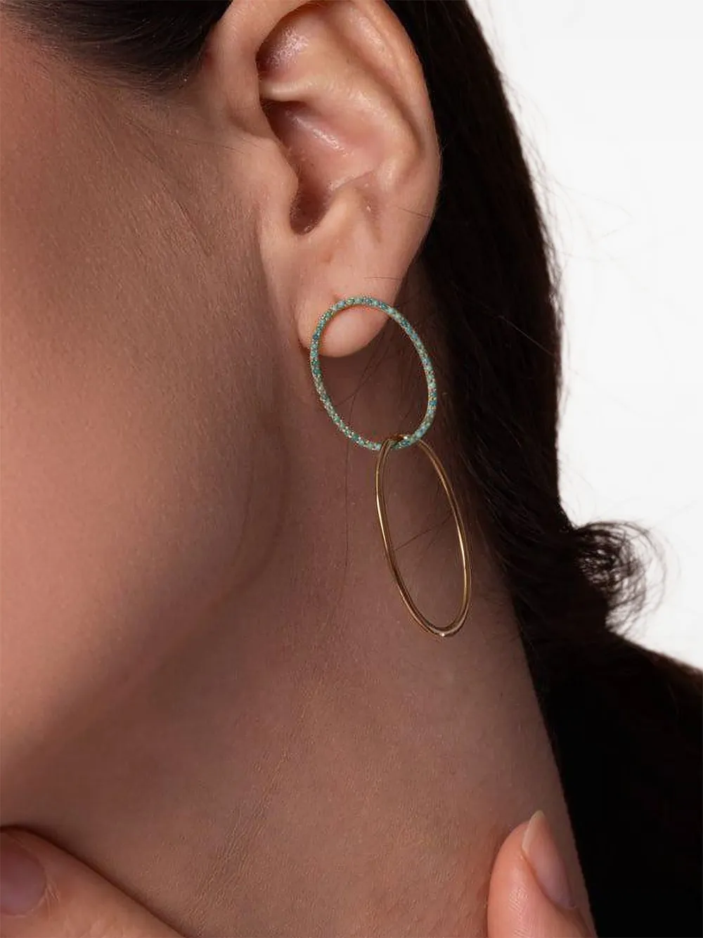 Devon Woodhill Yellow Gold Turquoise Double Circle Earrings In Gold