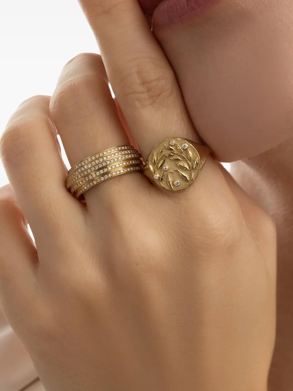 18k Yellow Gold Olive Branch Diamond Ring