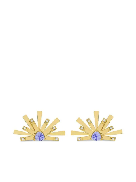 Carol Kauffmann aretes Tanzanite Diamond Sun en oro amarillo de 18kt