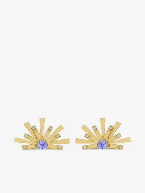 Carol Kauffmann boucles d'oreilles Tanzanite Diamond Sun en or 18ct