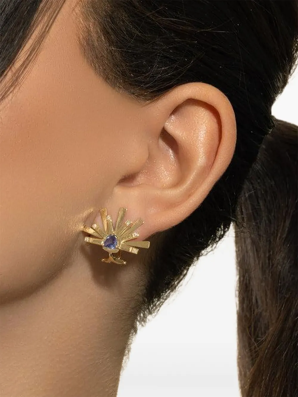 Carol Kauffmann 18k Yellow Gold Tanzanite Diamond Sun Earrings In Gold
