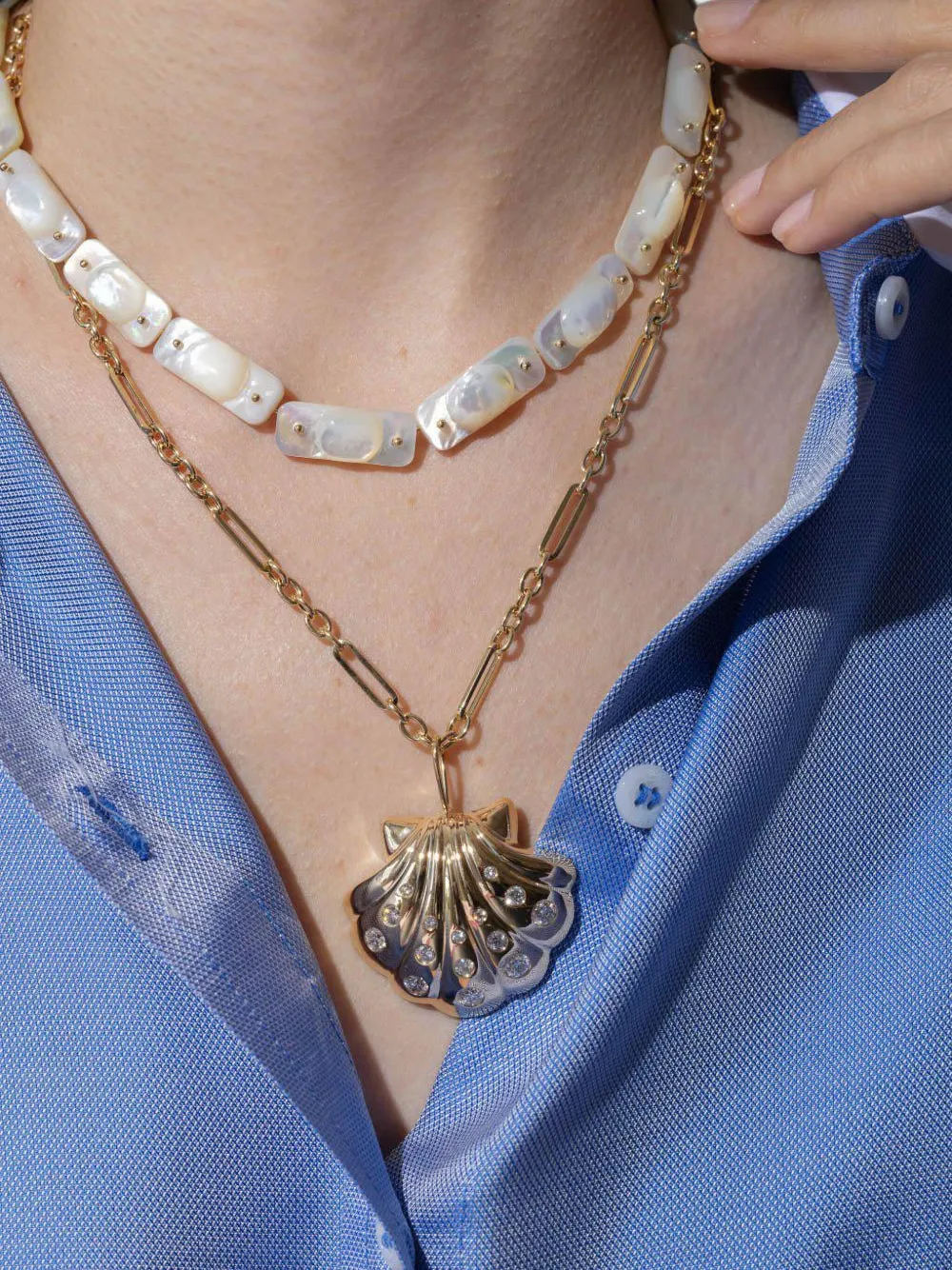 Ten Thousand Things 18kt Yellow Gold Stone Tiles Pearl Necklace In Silver
