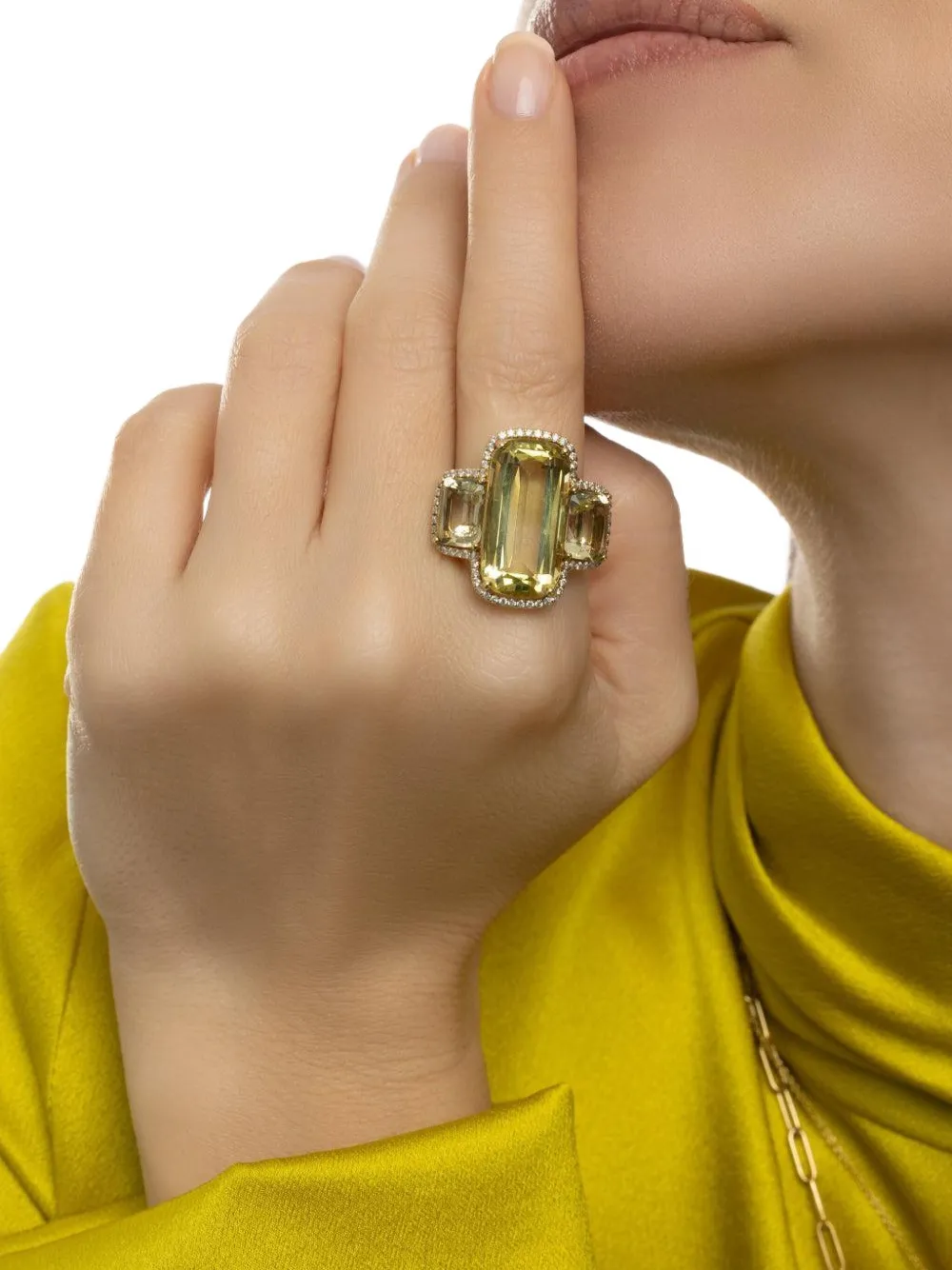 Goshwara 18k Yellow Gold Gossip Diamond And Lemon Quartz Ring In Brown