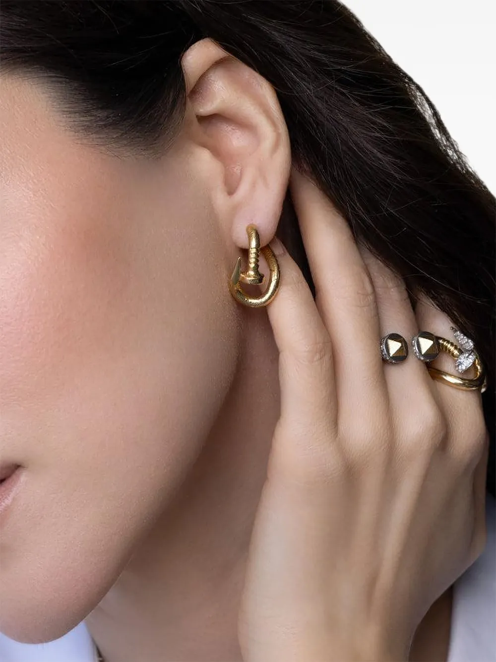  David Webb 18kt Yellow Gold Bent Nail Earrings 