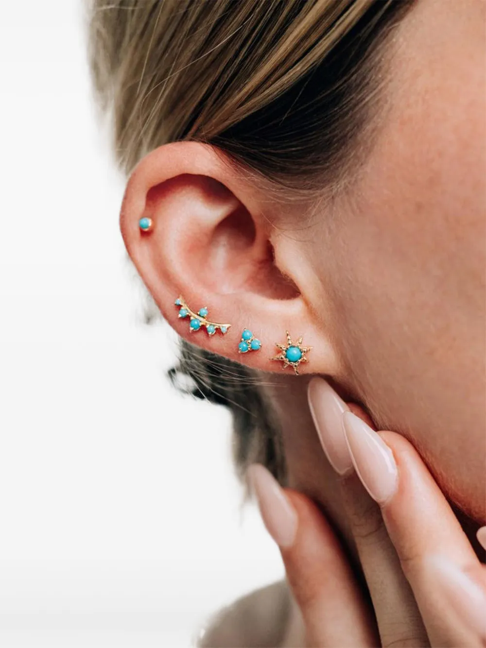 Anzie aretes Dew en oro amarillo de 14kt | azul | Image 1