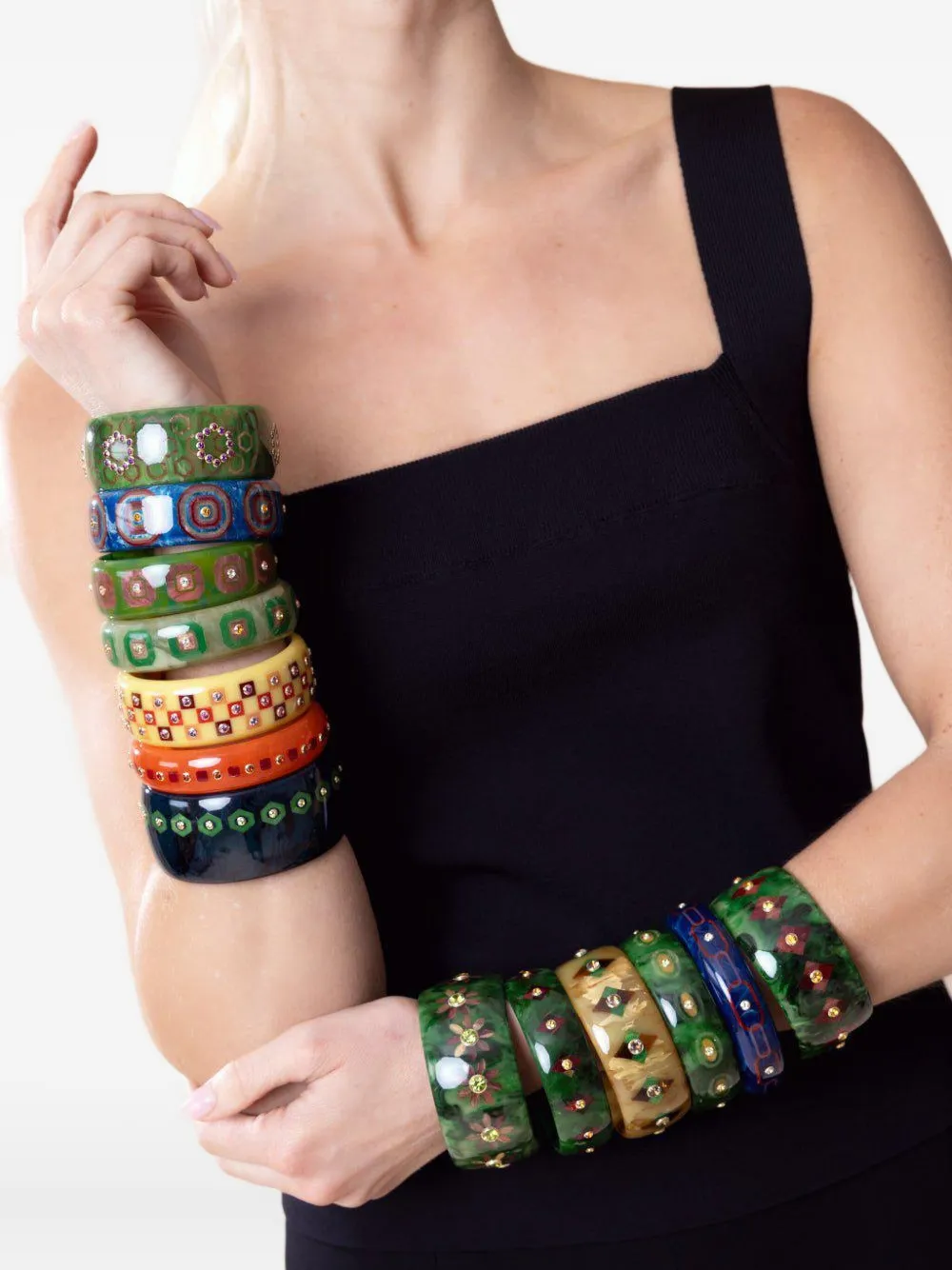 Mark Davis 18k Yellow Gold Multi-stone Bakelite Bangle In Green