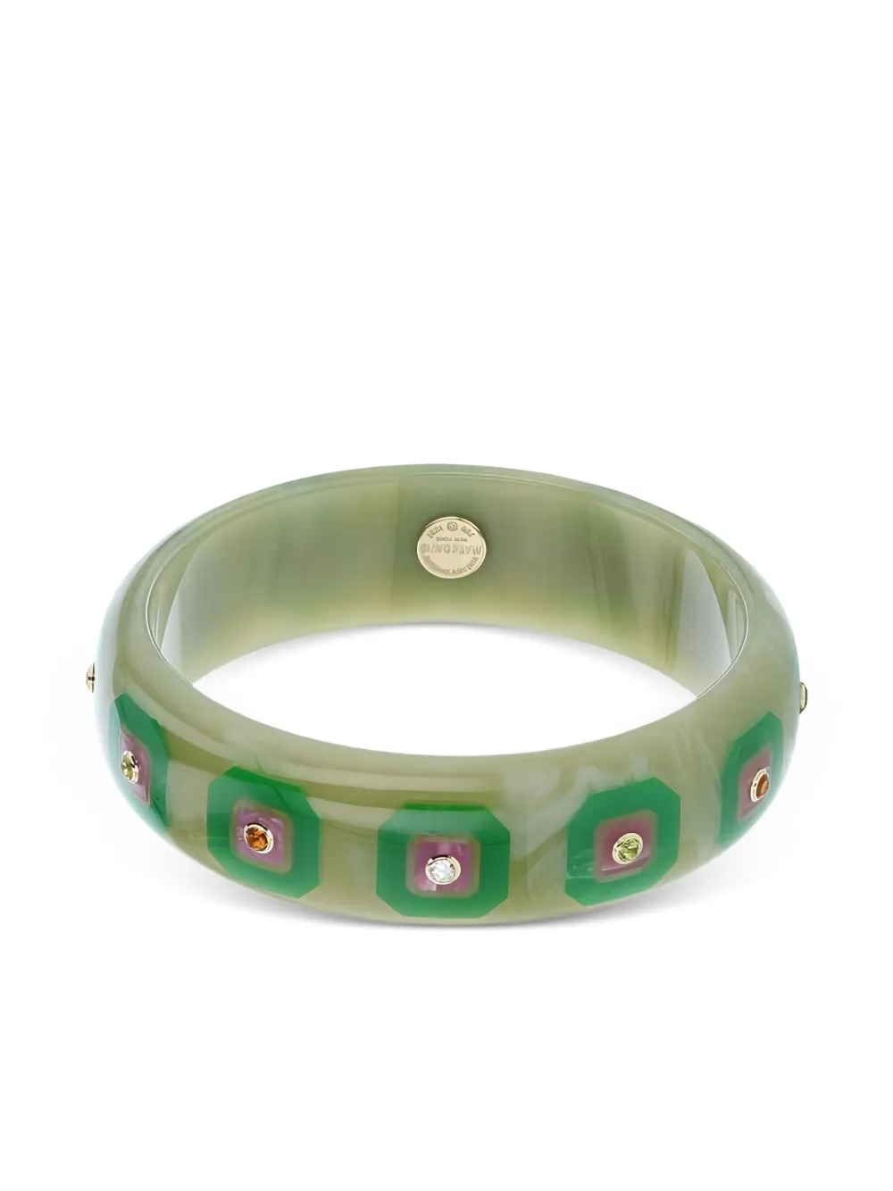 Mark Davis 18k Yellow Gold Multi-stone Bakelite Bangle In Green