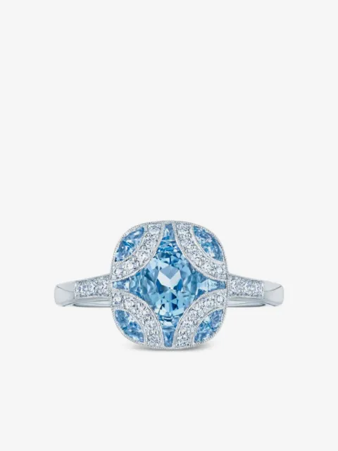 KWIAT 18K white gold Argyle diamond and aquamarine ring