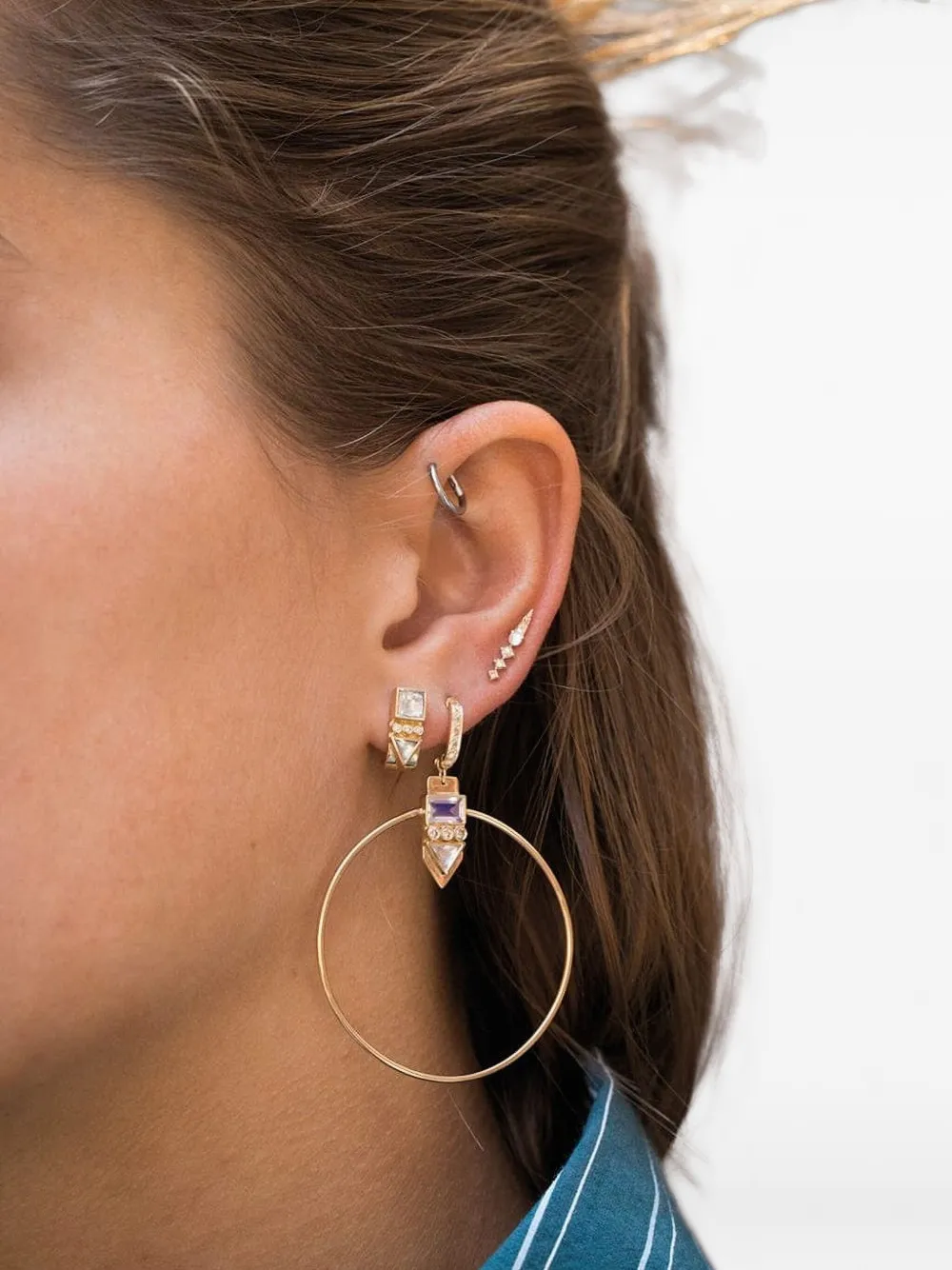 Celine Daoust 14k Yellow Gold Moonstone Diamond Hoop Earrings In Gold