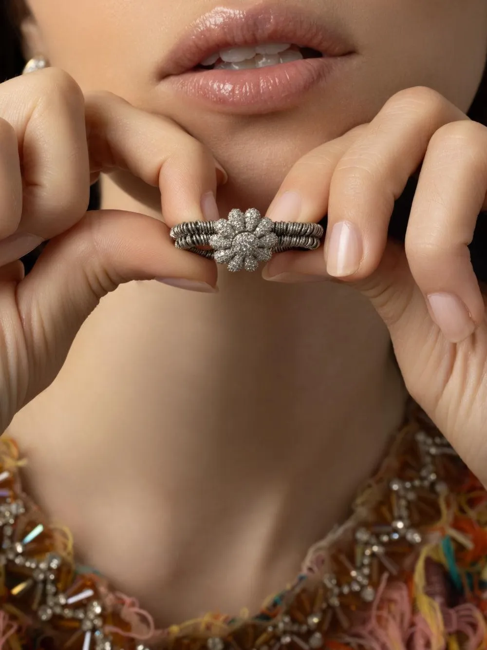 Roberto Demeglio 18k White Gold Diamond Daisy Ring In Silver
