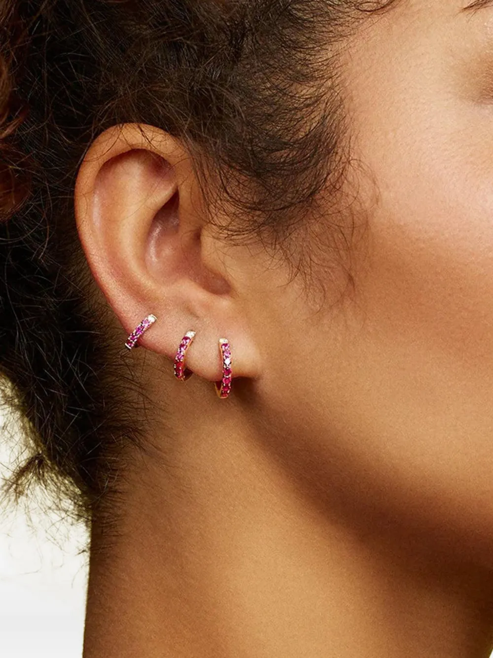 ROBINSON PELHAM 14K yellow gold ruby and diamond midi hoop earring | Image 2