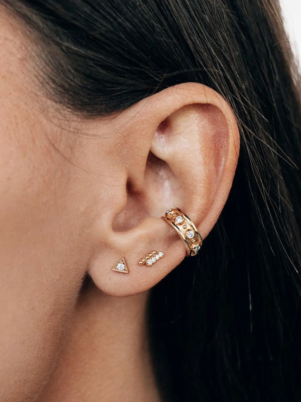 Anzie 14K yellow gold diamond dew drop two row earrings - Oro