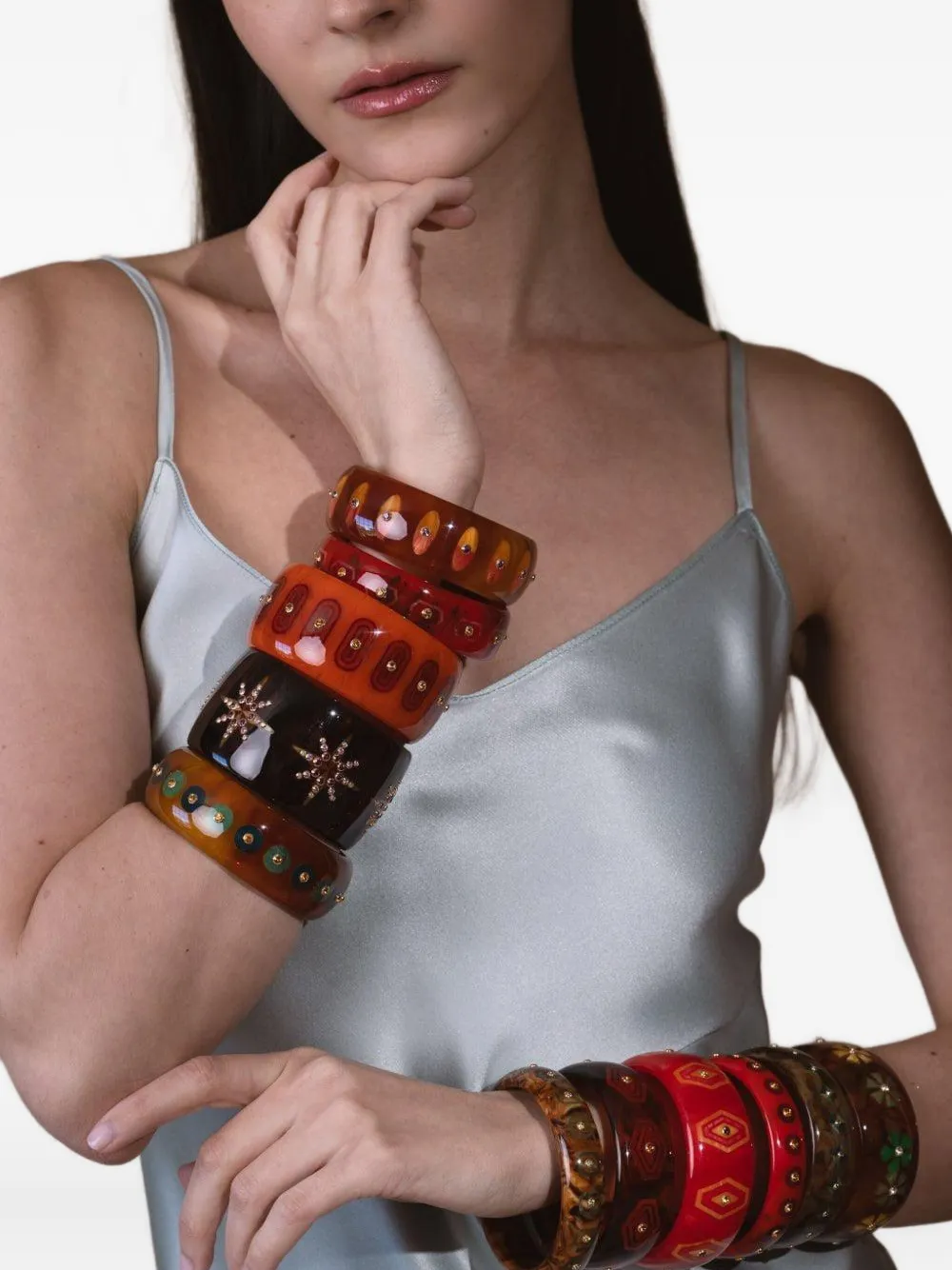 Mark Davis 18k Yellow Gold Small Citrine Bakelite Bangle In Red