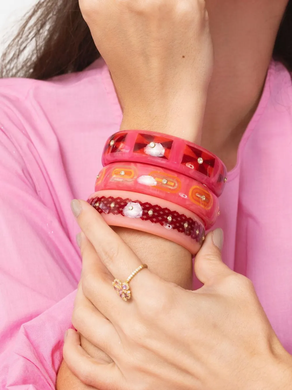 Mark Davis 18k Yellow Gold Bakelite Bracelet In Pink