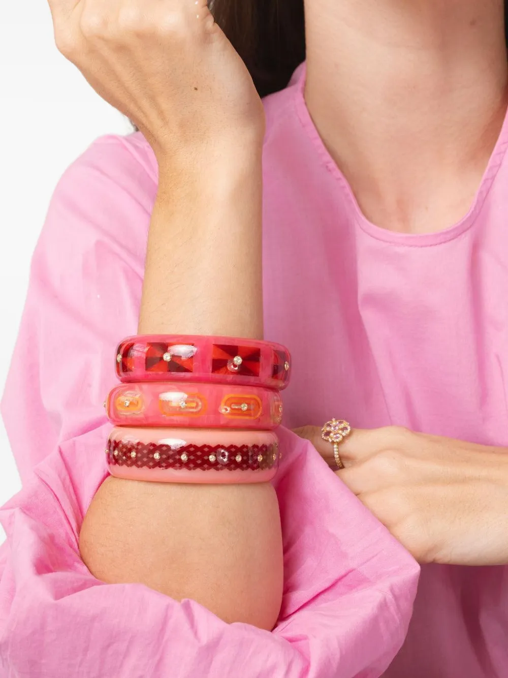 Mark Davis 18k Yellow Gold Bakelite Bracelet In Pink