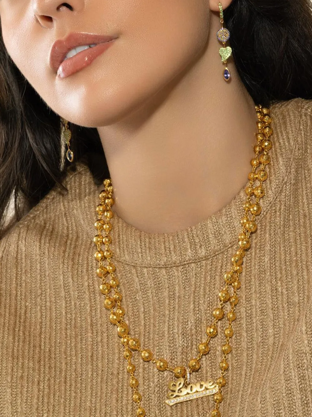  Buddha Mama 20k Yellow Gold Multi-stone Earrings 