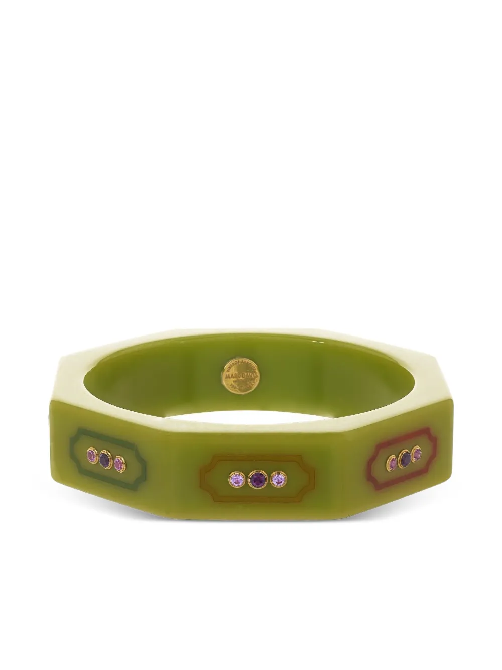 Mark Davis 18k Yellow Gold Pink Sapphire Garnet Bangle In Green