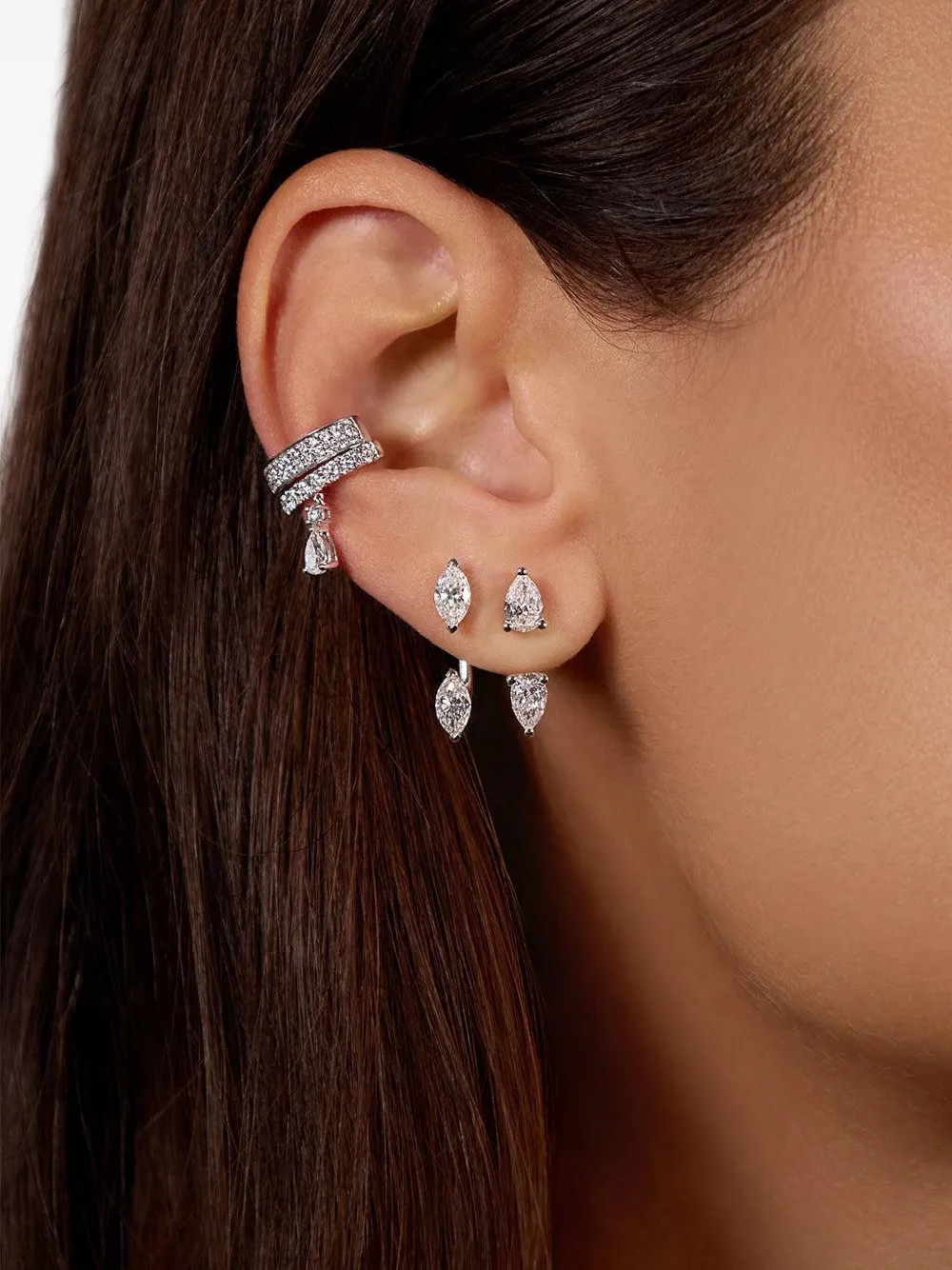 Anita Ko 14k White Gold Double Row Diamond Ear Cuff In Metallic