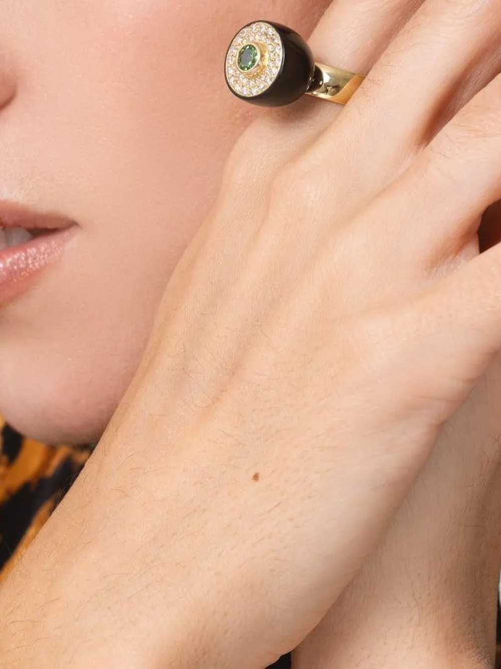 Mark Davis 18k Yellow Gold Bakelite Diamond And Garnet Ring In Gold