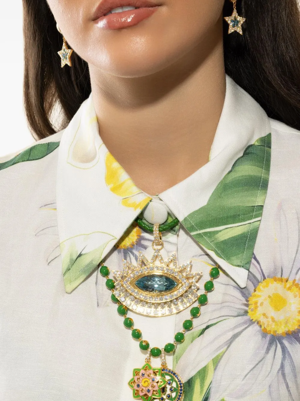 Buddha Mama Eye Leather Necklace In Green