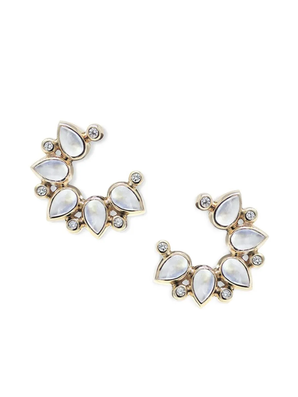 Anzie Orecchini a cerchio Moonstone in oro giallo 14 carati con diamanti