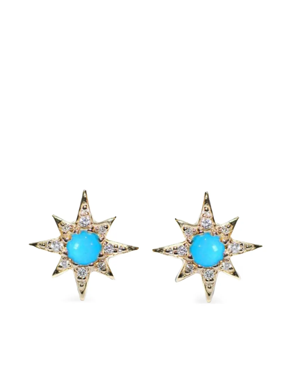 Anzie aretes Turquoise Mini Starburst en oro amarillo de 14kt con diamantes y turquesa | Joyas de lujo | Image 2