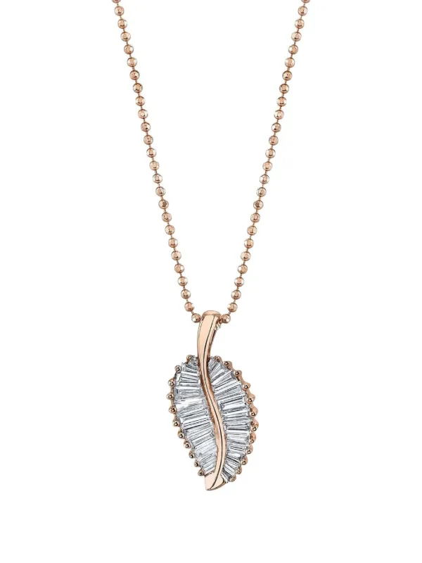 Anita Ko 18K Rose Gold Palm Leaf Diamond Necklace in Pink