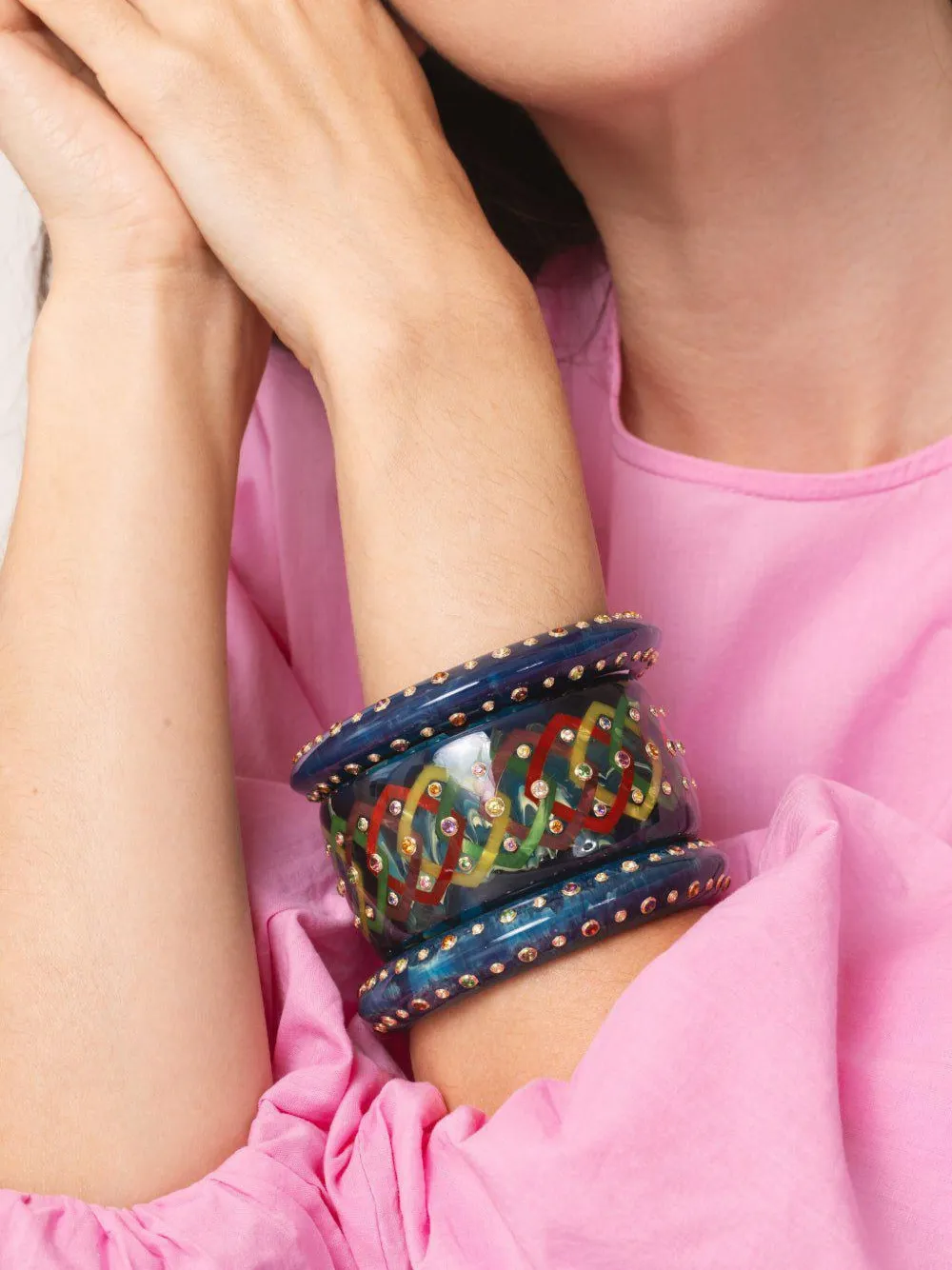 Mark Davis 18k Yellow Gold Bakelite Bracelet In Blue
