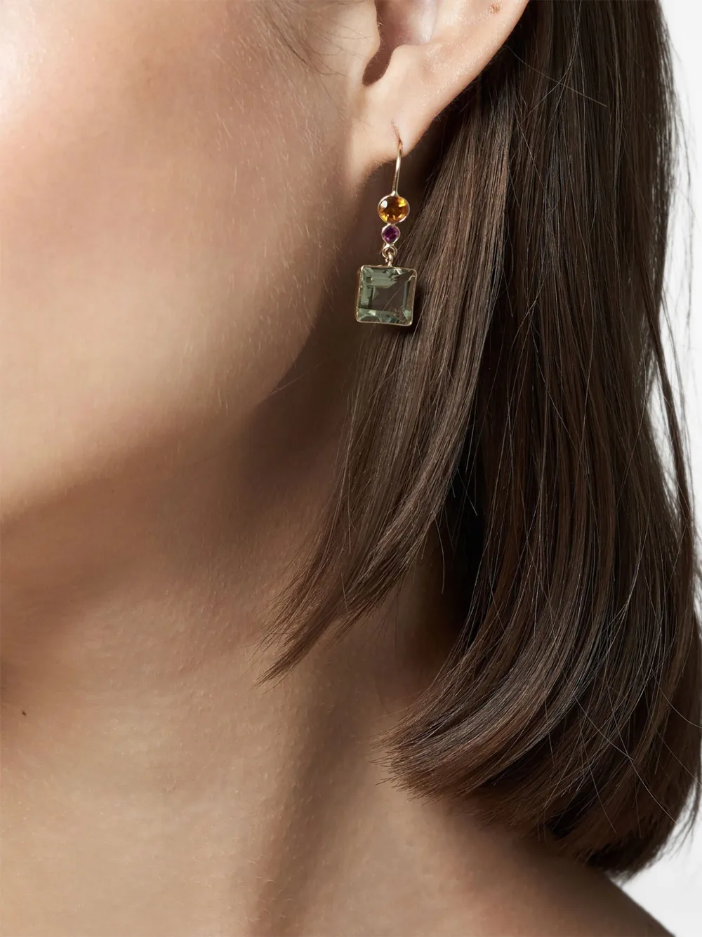 Lizzie Fortunato Yellow Gold Green Amethyst Earrings In Brown