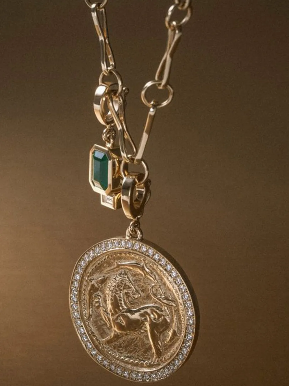  Azlee 18k Yellow Gold Emerald And Diamond Pendant 