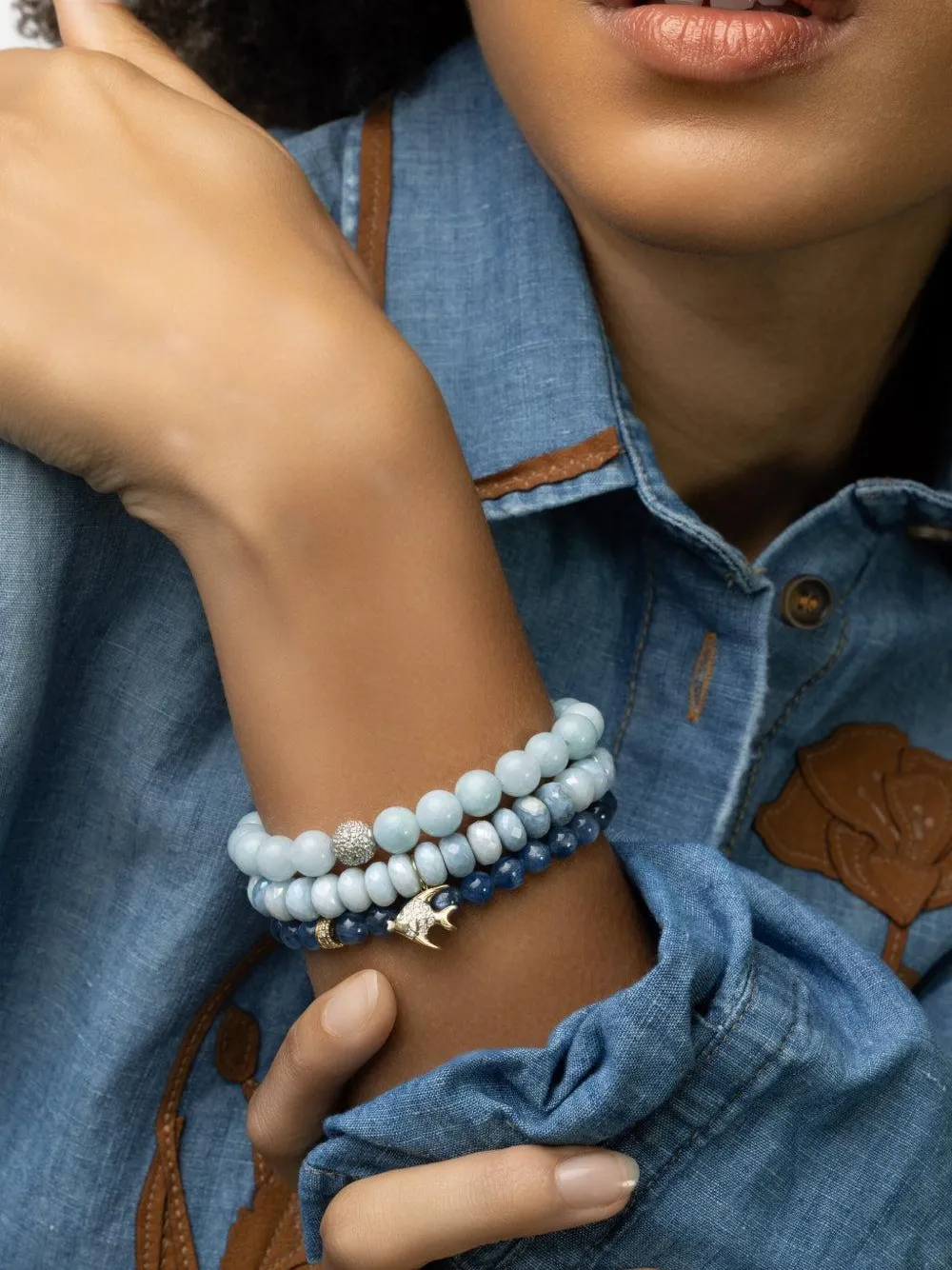 Sydney Evan 14k White Gold Diamond And Aquamarine Bracelet In Gray