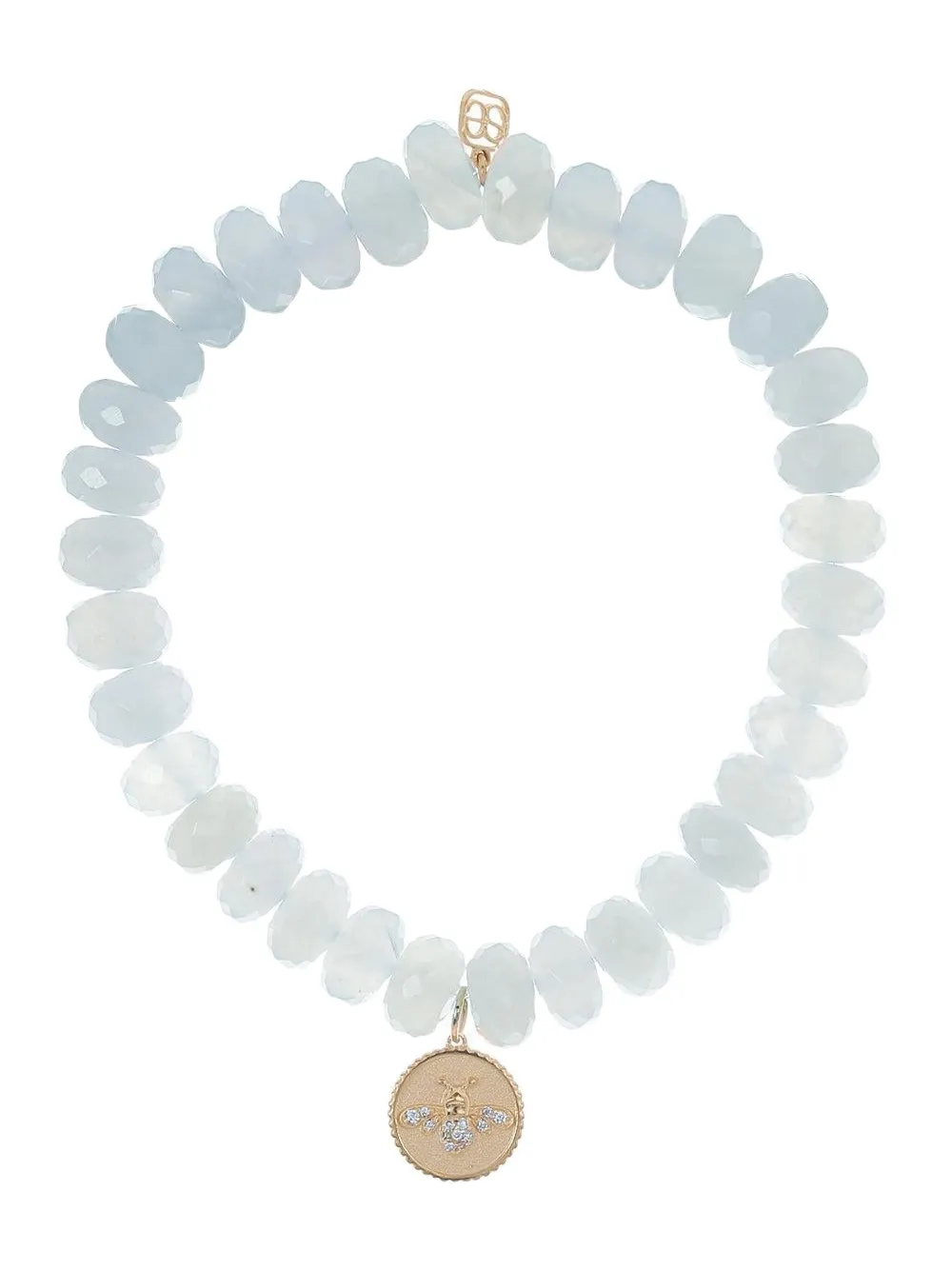 Sydney Evan 14k Yellow Gold Bee Coin Diamond And Chalcedony Bracelet In Blue