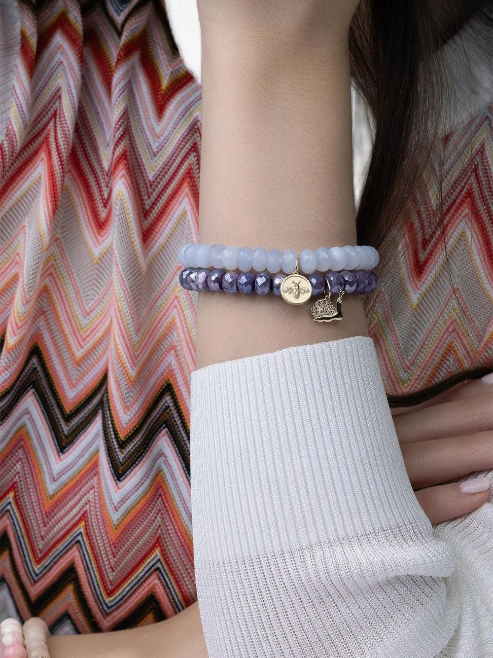 Sydney Evan 14k Yellow Gold Bee Coin Diamond And Chalcedony Bracelet In Blue