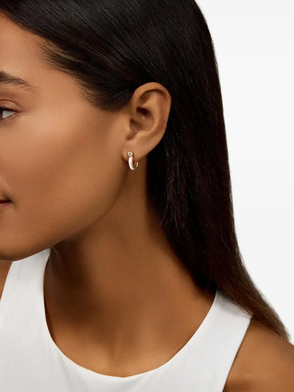 Melissa Kaye 18K Yellow Gold Diamond Hoop Earrings, view 2
