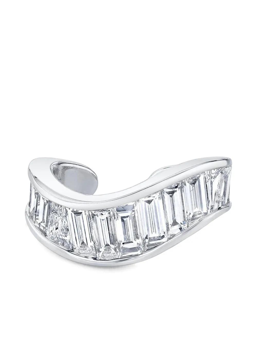 Anita Ko 18k White Gold Baguette Wave Diamond Ear Cuff In Brown