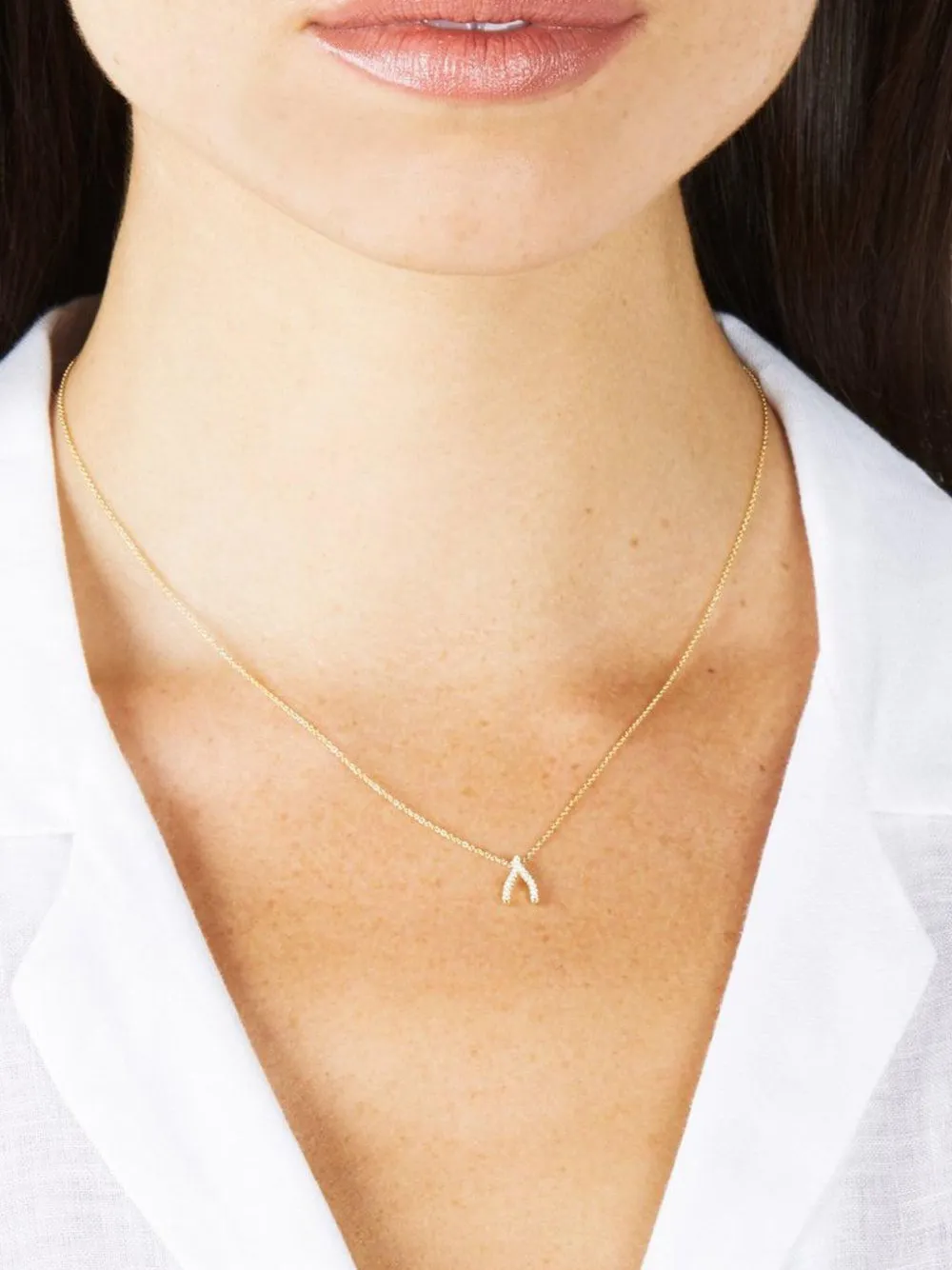 Jennifer Meyer 18kt Yellow Gold Wishbone Diamond Necklace In Brown