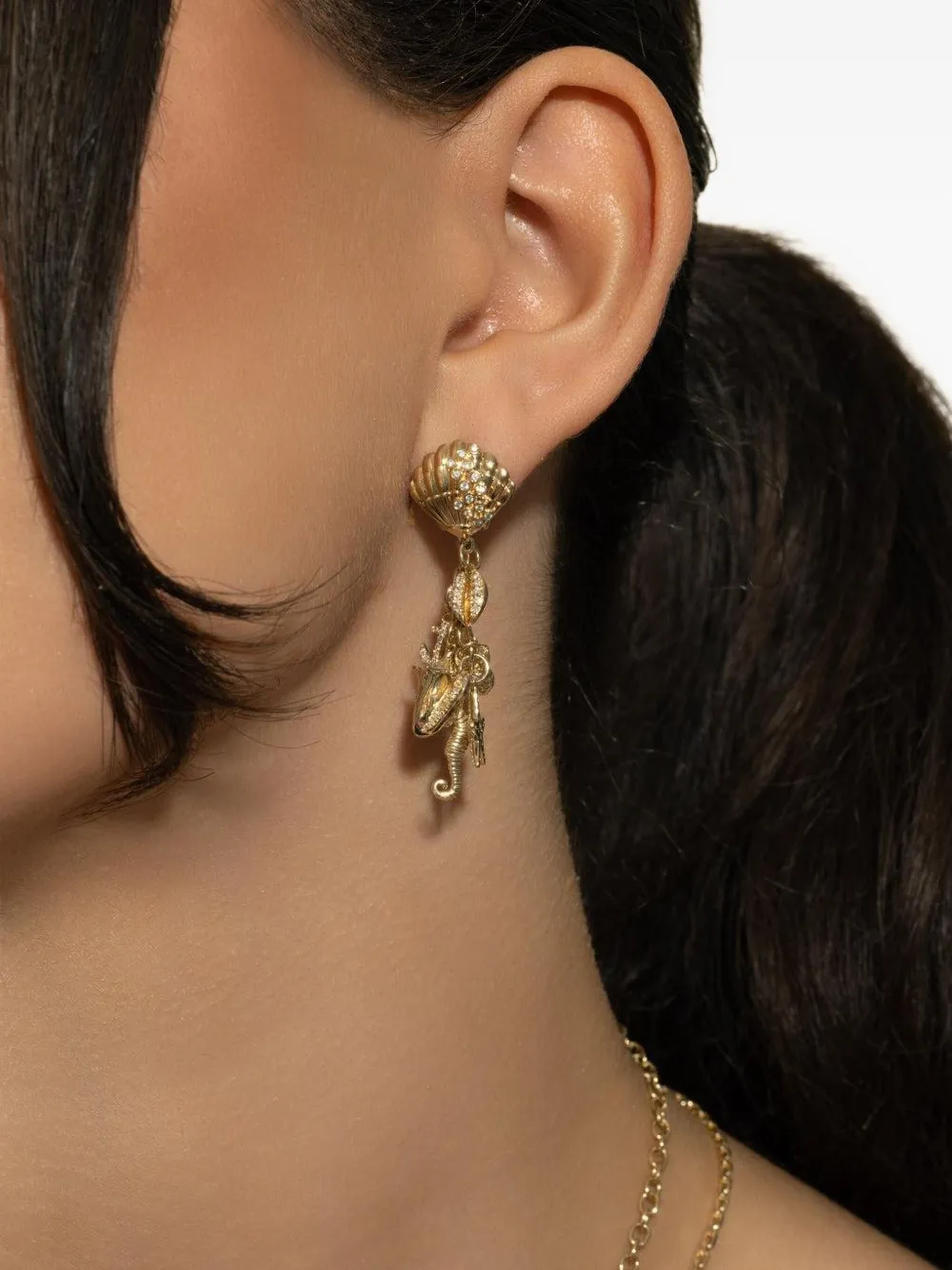 14k Yellow Gold Sea Life Earrings