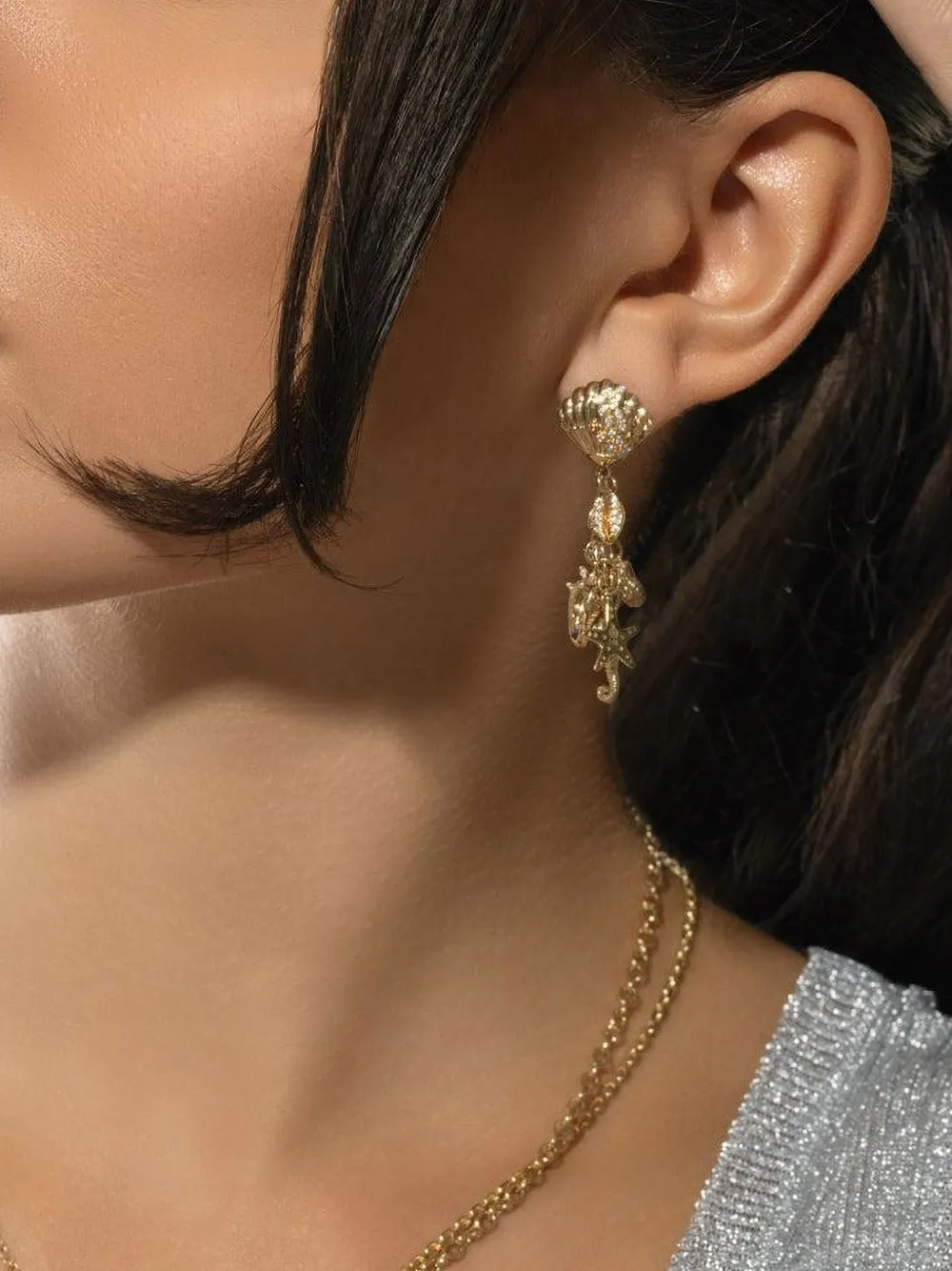 14k Yellow Gold Sea Life Earrings