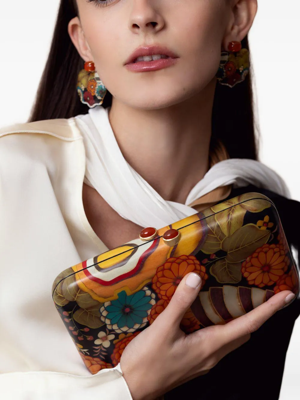 SILVIA FURMANOVICH Clutch Marquetry Chrysanthemum - Arancione