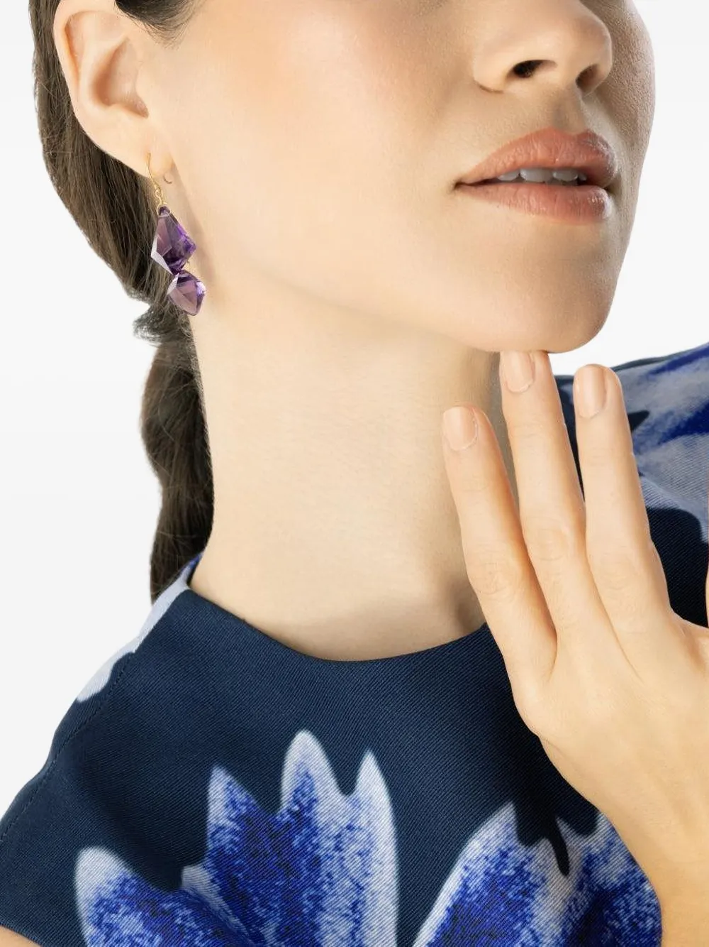 Ten Thousand Things 18k Yellow Gold Double-faceted Amethyst Earrings In Purple