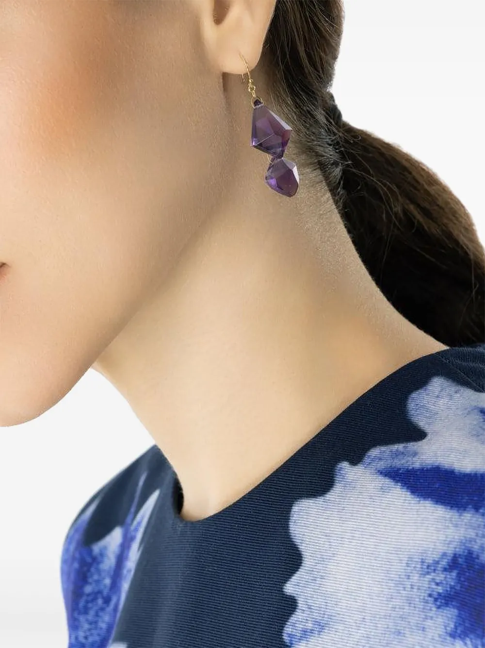 Ten Thousand Things 18k Yellow Gold Double-faceted Amethyst Earrings In Purple