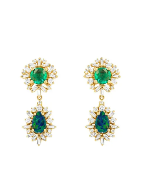 Suzanne Kalan 18k yellow gold double-drop multi-stone earrings