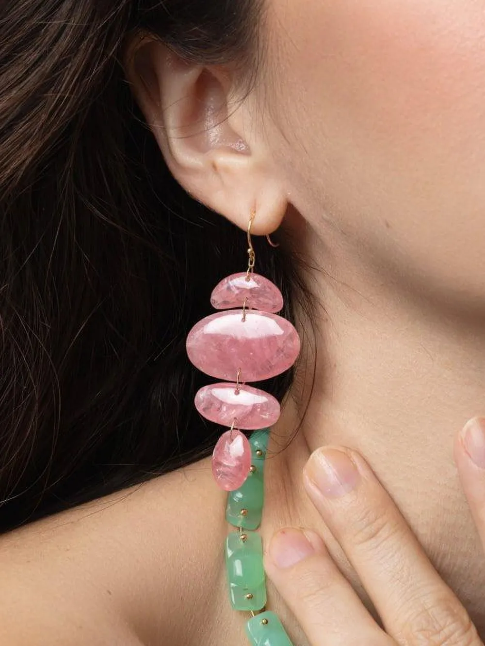 Ten Thousand Things 18k Yellow Gold Totem Rhodochrosite Earrings In Pink